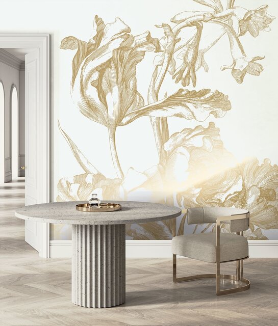 KEK Amsterdam Guldgraverad blomtapet benvit MW-123 300x280cm