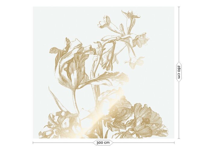 KEK Amsterdam Goud Engraved bloemen behang off-white MW-123 300x280cm