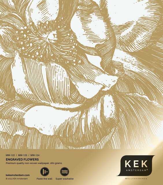 KEK Amsterdam Guldgraverad blomtapet benvit MW-123 300x280cm