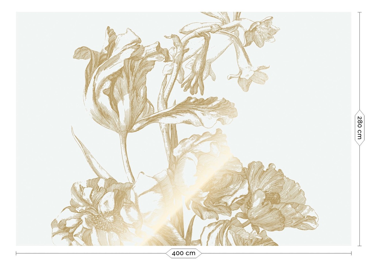 KEK Amsterdam Goud Engraved bloemen behang off-white MW-124 400x280cm