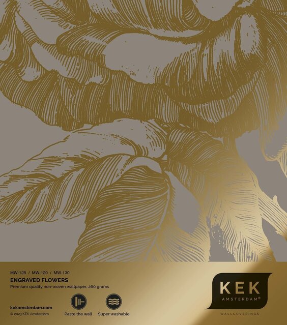 KEK Amsterdam Papel pintado floral grabado dorado gris MW-128 200x280cm