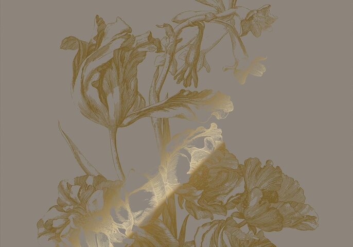 KEK Amsterdam Papel pintado floral grabado dorado gris MW-128 200x280cm