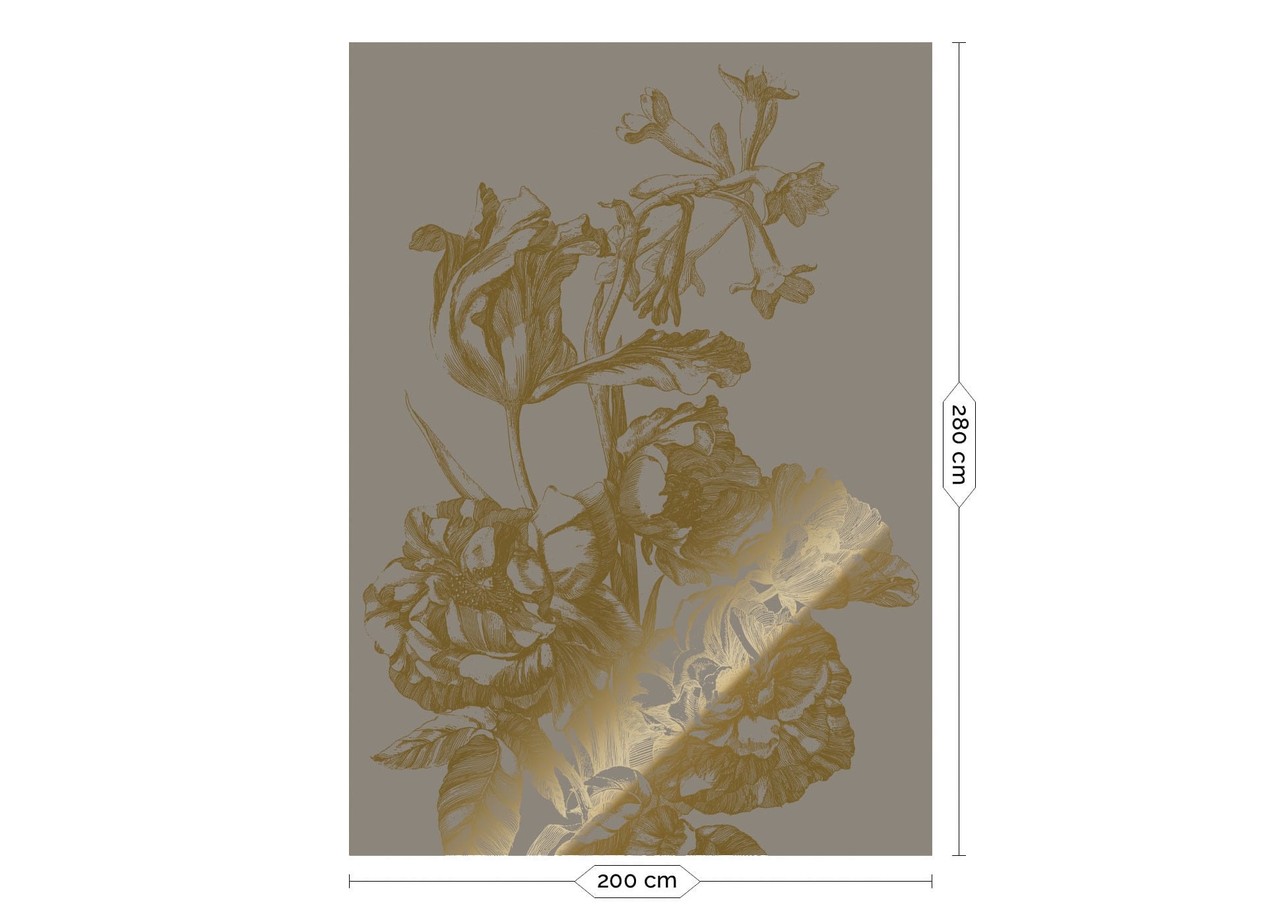 KEK Amsterdam Goud Engraved bloemen behang grijs MW-128 200x280cm