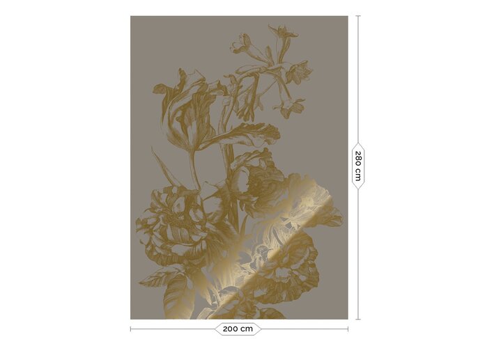 KEK Amsterdam Papel pintado floral grabado dorado gris MW-128 200x280cm