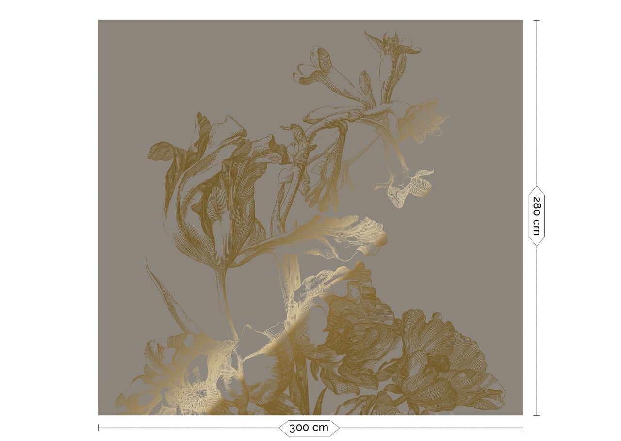 KEK Amsterdam Goud Engraved bloemen behang grijs MW-129 300x280cm