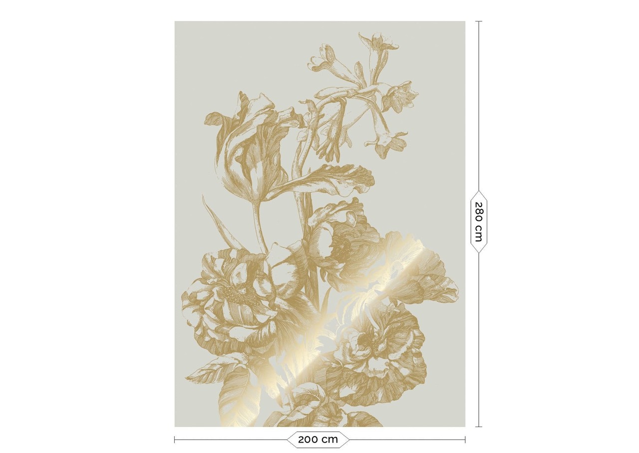 KEK Amsterdam Gold Engraved floral wallpaper sand MW-125 200x280cm