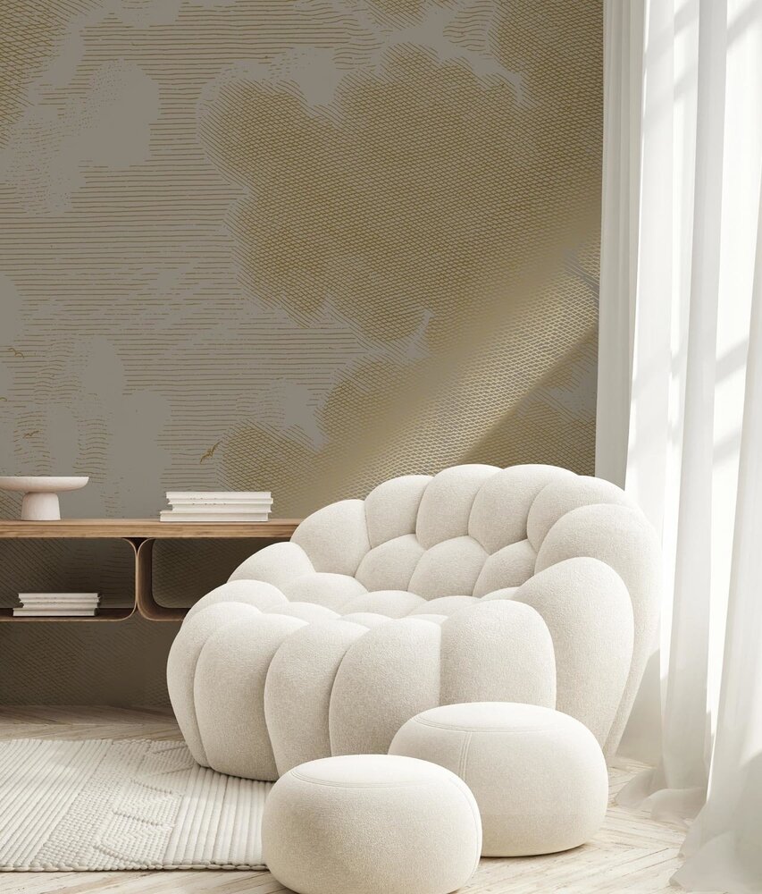 KEK Amsterdam Papel pintado gris nubes grabadas en oro MW-187- 400x280cm