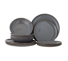 Bloomingville Sandrine tableware set of 12 pieces, gray Bloomingville Sandrine tableware set of 12 pieces, gray
