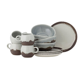 Bloomingville Paula ontbijt servies set van 12 stuks bruin Bloomingville Paula ontbijt servies set van 12 stuks bruin