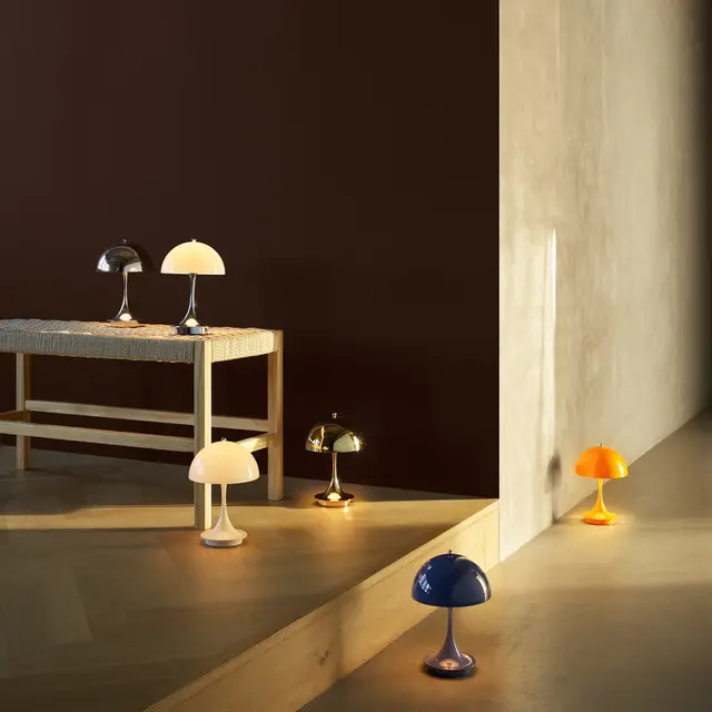 Louis Poulsen Panthella 160 bärbar bordslampa krom opal beige - 5744171481