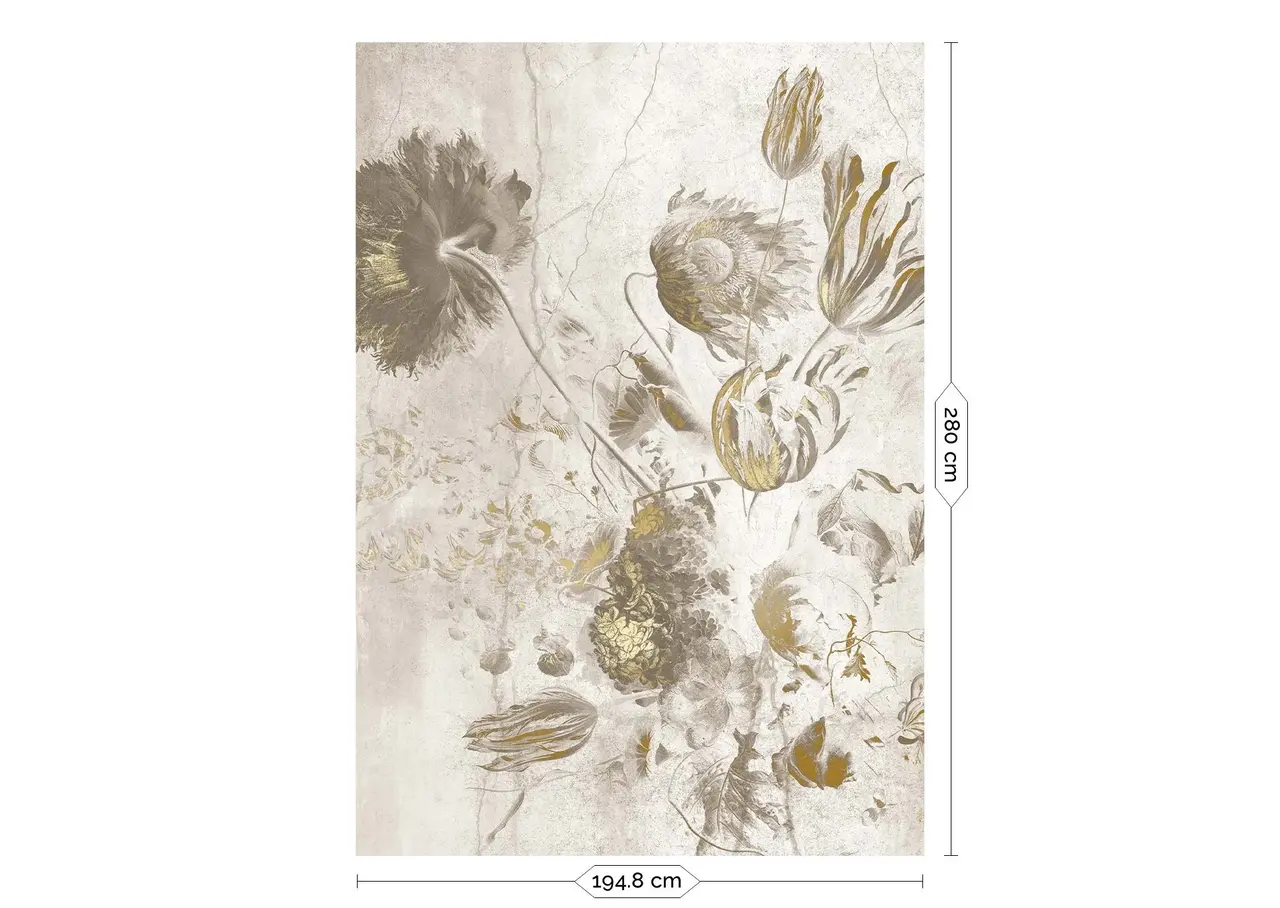 KEK Amsterdam Papier peint Fresco Flowers FU-060 - 194,8x280cm or/blanc KEK Amsterdam Papier peint Fresco Flowers FU-060 - 194,8x280cm or/blanc