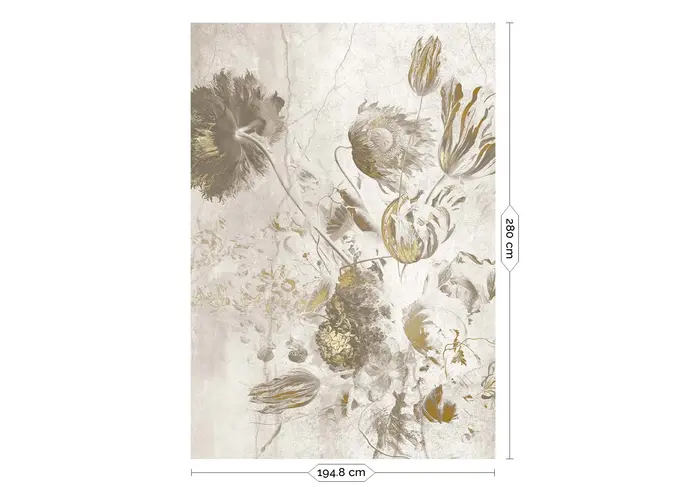 KEK Amsterdam Papier peint Fresco Flowers FU-060 - 194,8x280cm or/blanc KEK Amsterdam Papier peint Fresco Flowers FU-060 - 194,8x280cm or/blanc