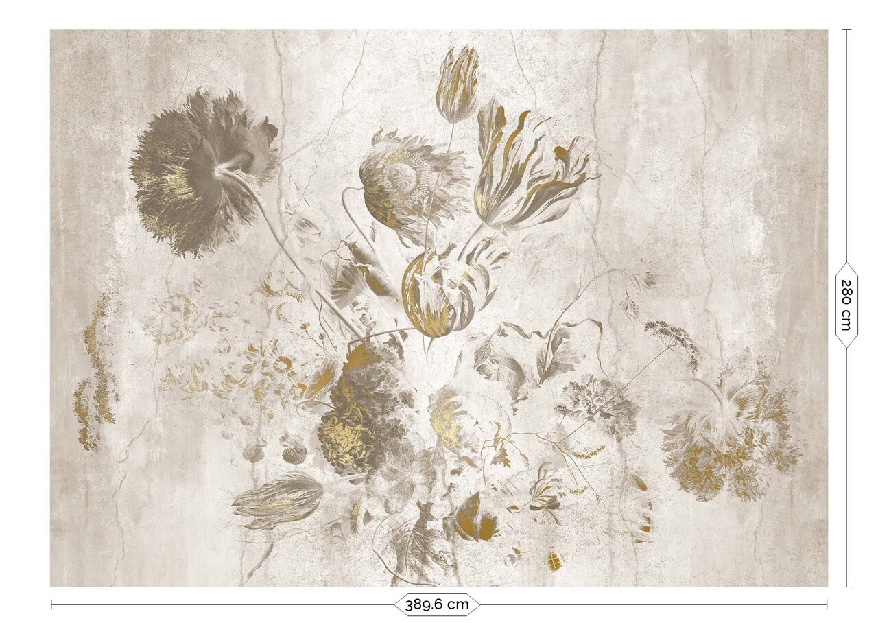 KEK Amsterdam Fresco Flowers tapet FU-062 - 389,6x280cm gull/hvit