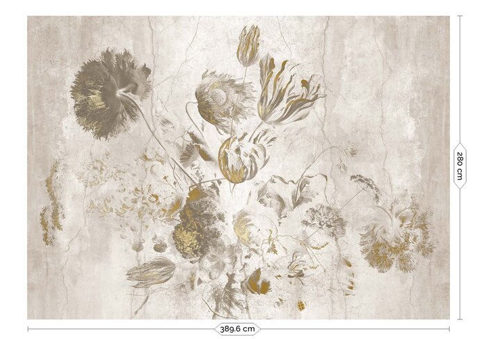 KEK Amsterdam Papier peint Fresco Flowers FU-062 - 389,6x280cm or/blanc