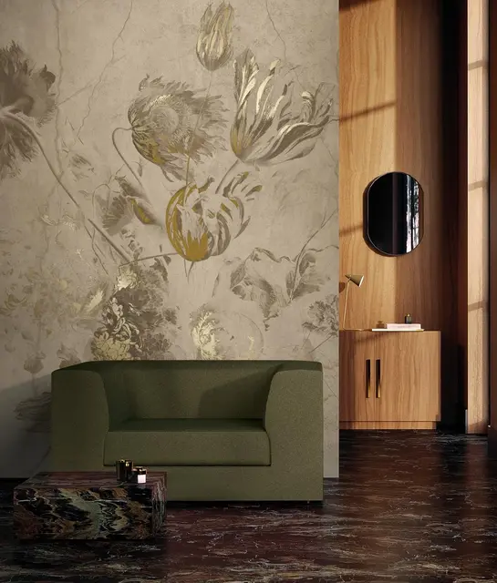 KEK Amsterdam Fresco Flowers tapet FU-051 - 194,8x280cm guld/beige