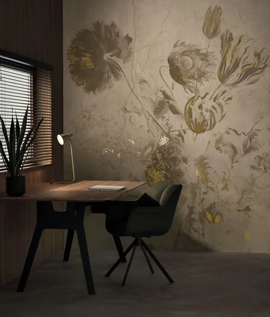 KEK Amsterdam Fresco Flowers tapet FU-051 - 194,8x280cm guld/beige