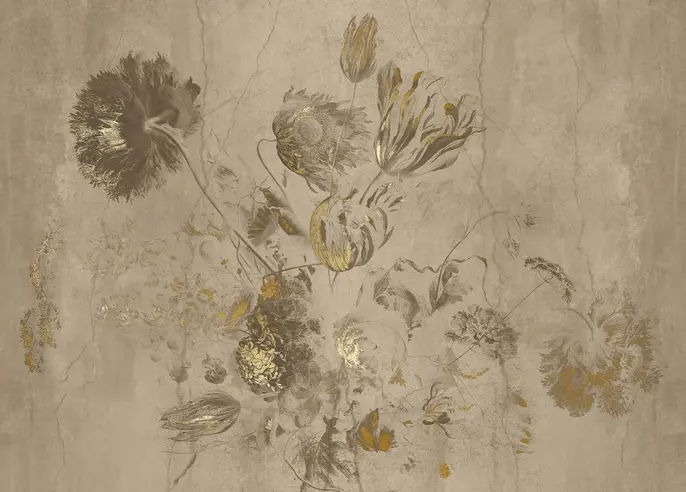 KEK Amsterdam Fresco Flowers tapet FU-051 - 194,8x280cm guld/beige