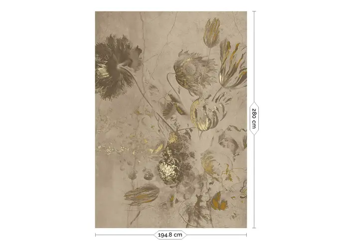 KEK Amsterdam Papier peint Fresco Flowers FU-051 - 194,8x280cm or/beige