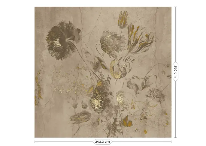 KEK Amsterdam Papier peint Fresco Flowers FU-052 - 292,2x280cm or/beige
