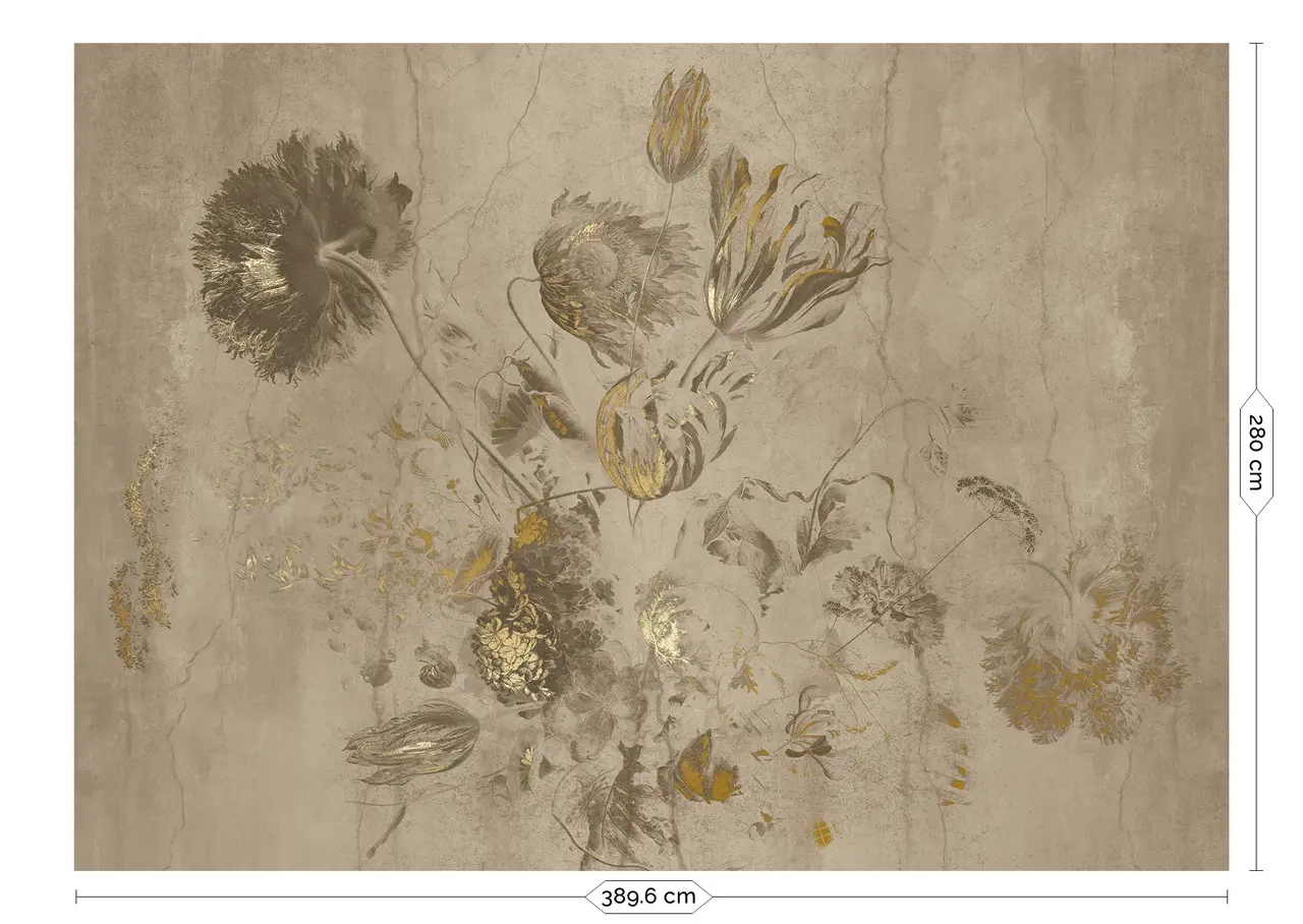 KEK Amsterdam Fresco Flowers behang FU-053 - 389,6x280cm goud/beige KEK Amsterdam Fresco Flowers behang FU-053 - 389,6x280cm goud/beige