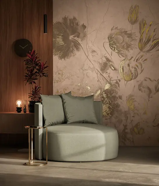 KEK Amsterdam Fresco Flowers tapet FU-054 - 194,8x280cm guld/nøgen