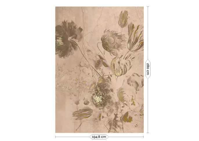 KEK Amsterdam Fresco Flowers tapet FU-054 - 194,8x280cm guld/nøgen