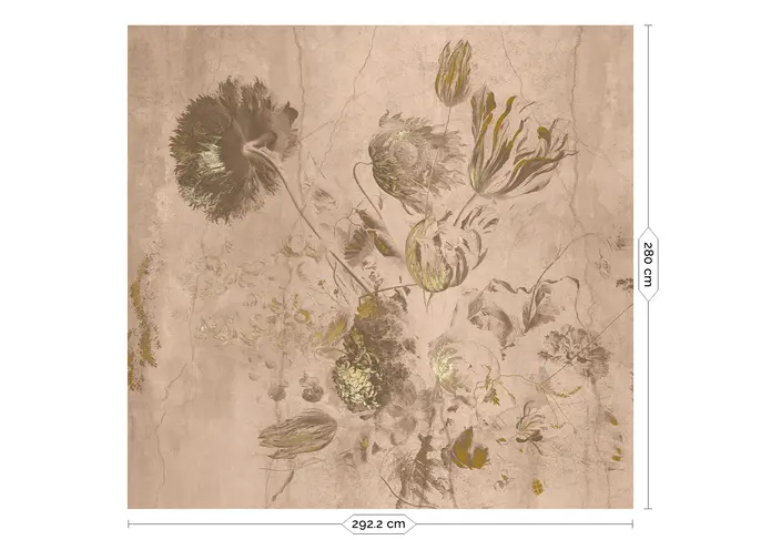 KEK Amsterdam Carta da parati Fresco Flowers FU-055 - 292,2x280cm oro/nude
