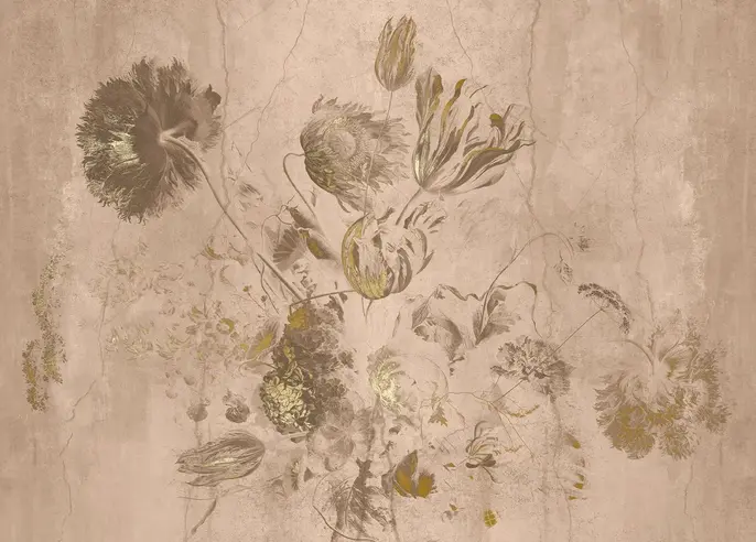 KEK Amsterdam Fresco Flowers tapet FU-055 - 292,2x280cm guld/naken