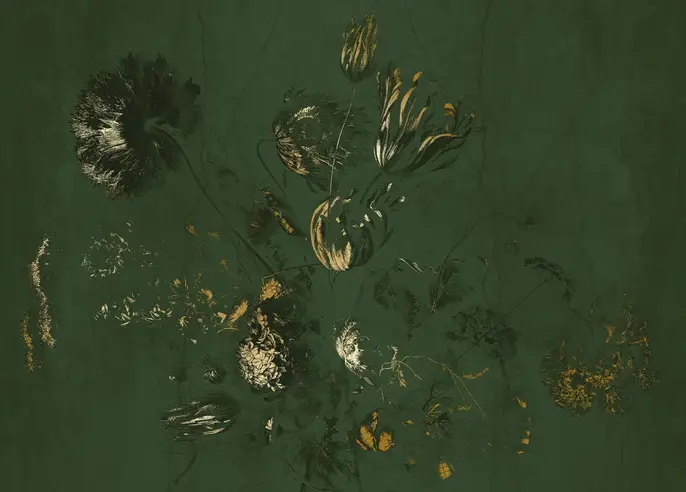 KEK Amsterdam Fresco Flowers tapet FU-057 - 194,8x280cm guld/grøn