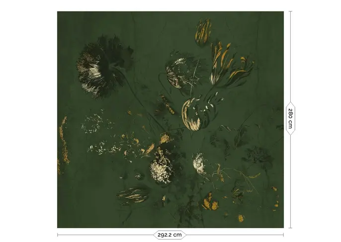KEK Amsterdam Carta da parati Fresco Flowers FU-058 - 292,2x280cm oro/verde