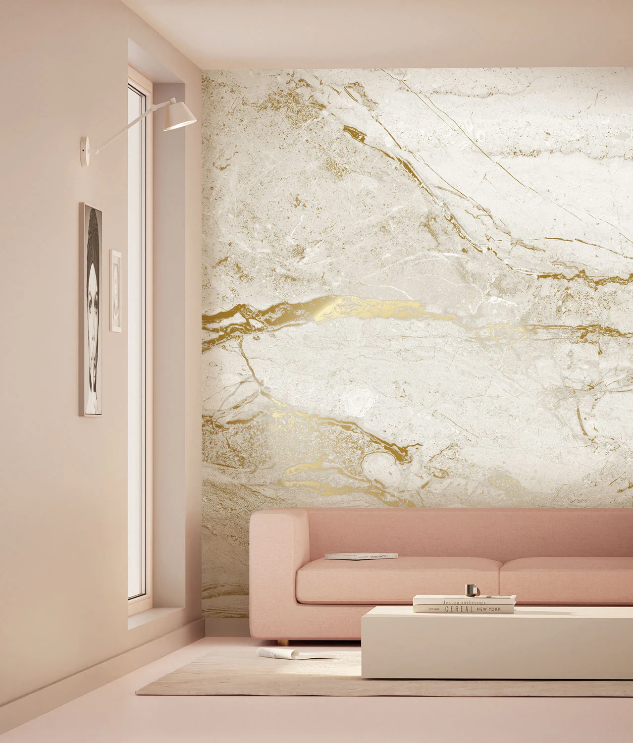 KEK Amsterdam Marmer behang FU-072 - 194,8x280cm goud/wit