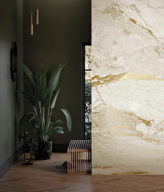 KEK Amsterdam Marmortapete FU-073 - 292,2x280cm gold/weiß