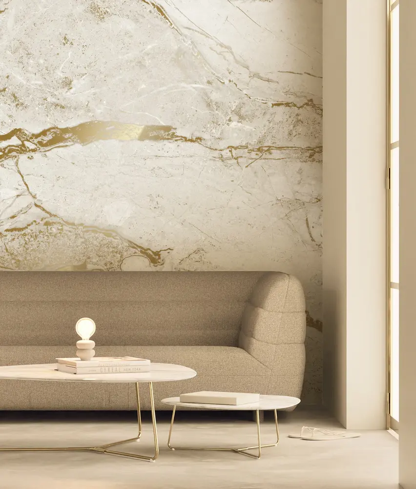 KEK Amsterdam Carta da parati in marmo FU-074 - 389,6x280cm oro/bianco