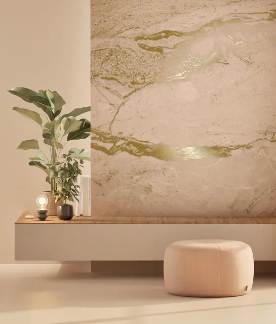 KEK Amsterdam Marmortapete FU-067 - 292,2x280cm gold/nude