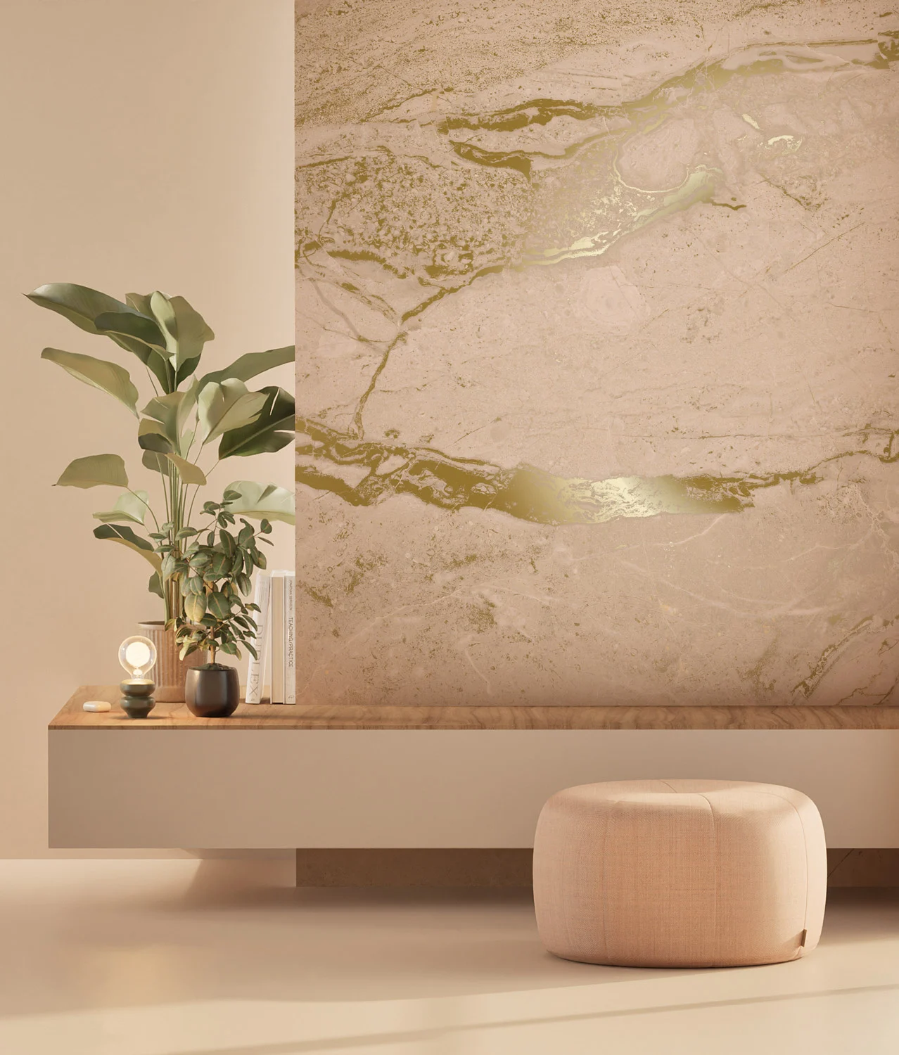 KEK Amsterdam Marmer behang FU-068 - 389,6x280cm goud/nude