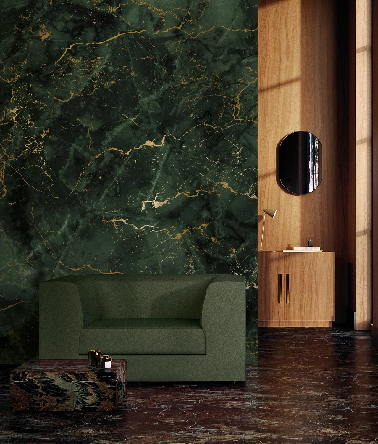 KEK Amsterdam Marmer behang FU-071 - 389,6x280cm goud/groen