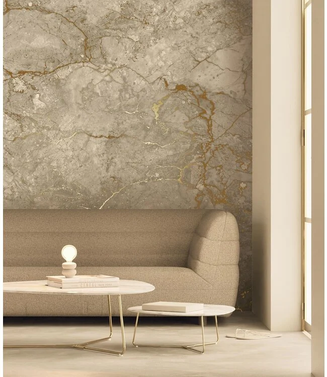 KEK Amsterdam Marmer behang FU-063 - 194,8x280cm goud/beige