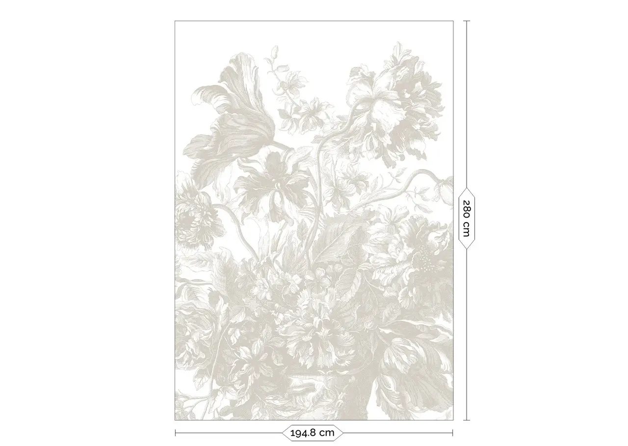 KEK Amsterdam Engraved Flowers behang FU-048 - 194,8x280cm grijs