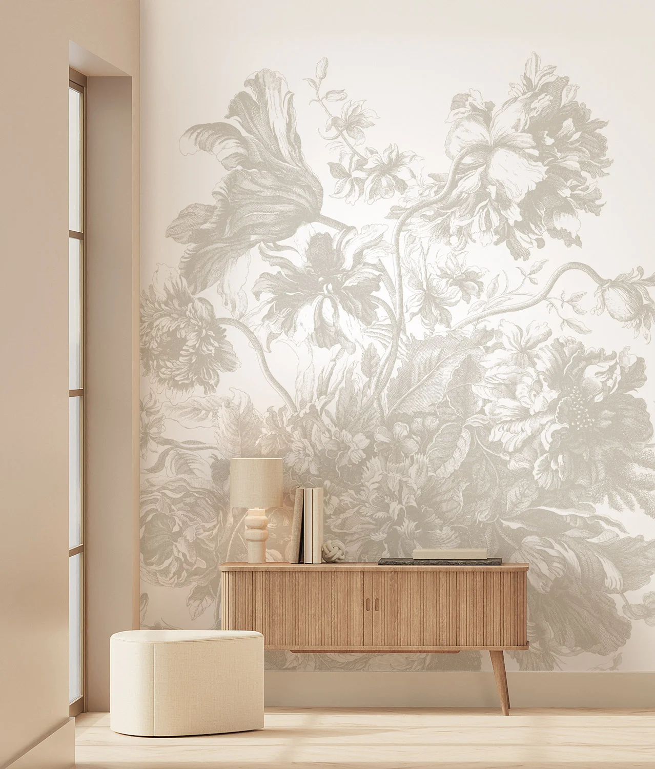 KEK Amsterdam Engraved Flowers behang FU-050 - 389,6x280cm grijs