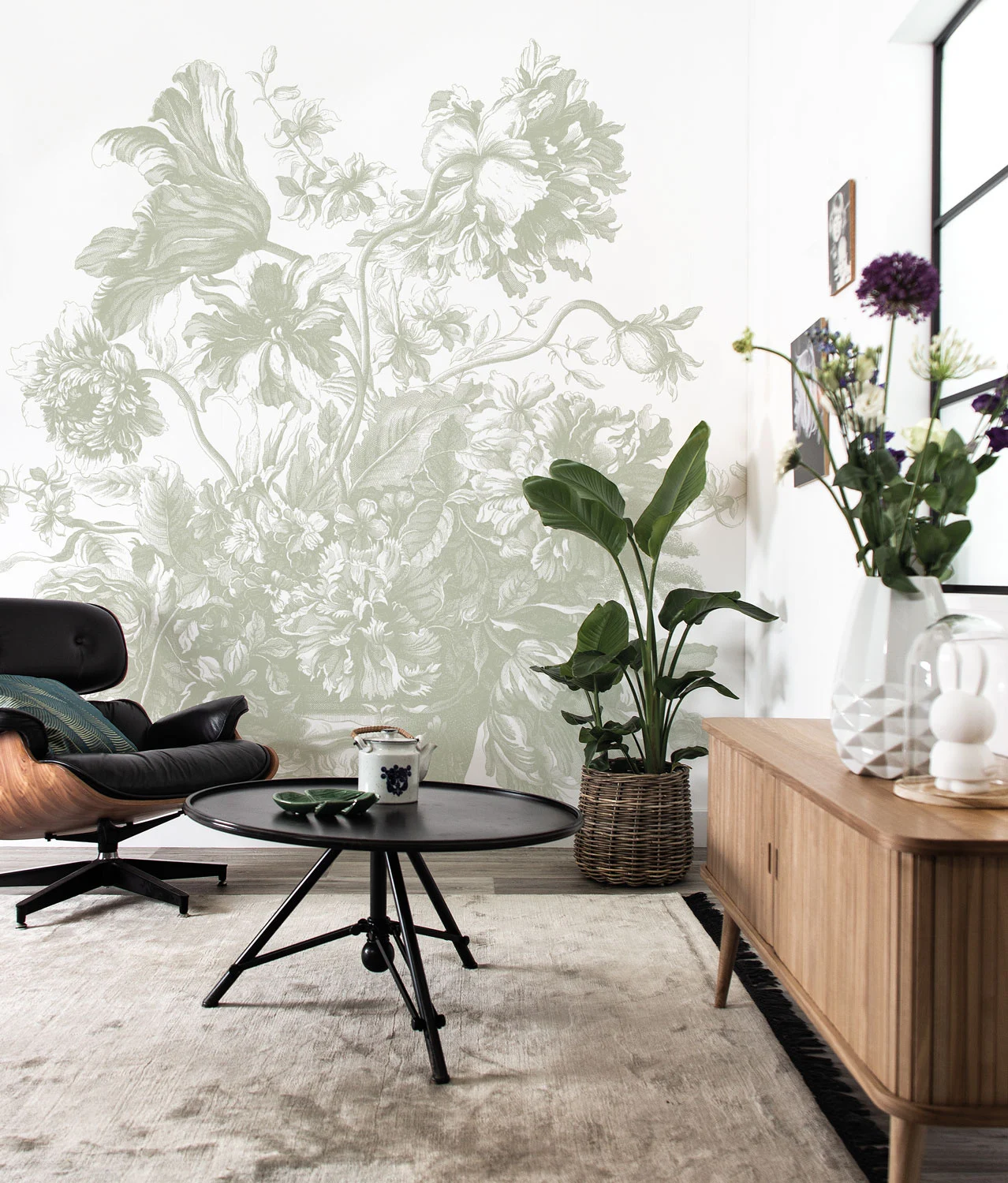 KEK Amsterdam Engraved Flowers behang FU-046 - 292,2x280cm groen