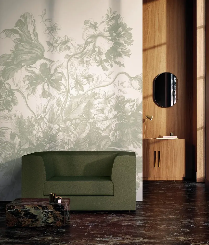 KEK Amsterdam Indgraveret Blomster tapet FU-047 - 389,6x280cm grøn