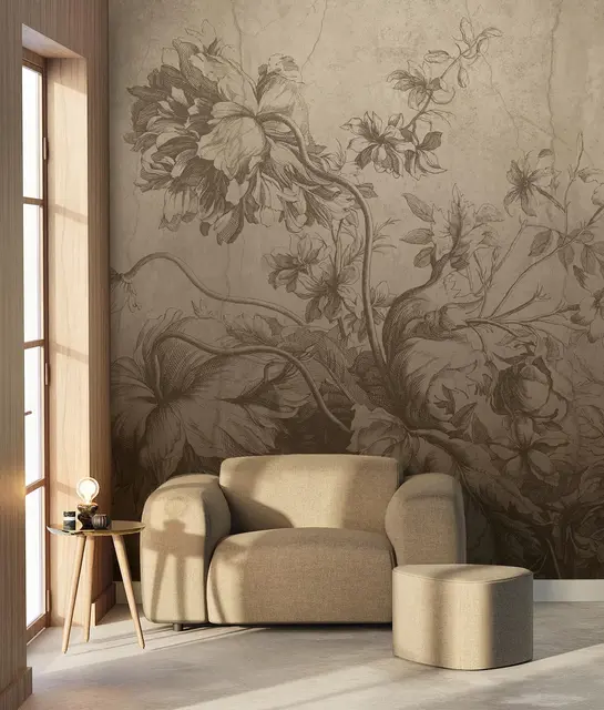 KEK Amsterdam Papier peint Fleurs Dégradées FU-029 - 389,6x280cm beige