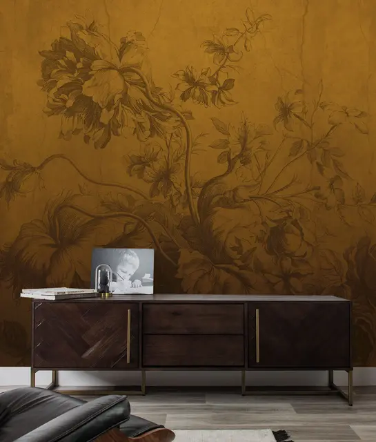 KEK Amsterdam Papel pintado Flores degradadas FU-037 - 292,2x280cm ocre