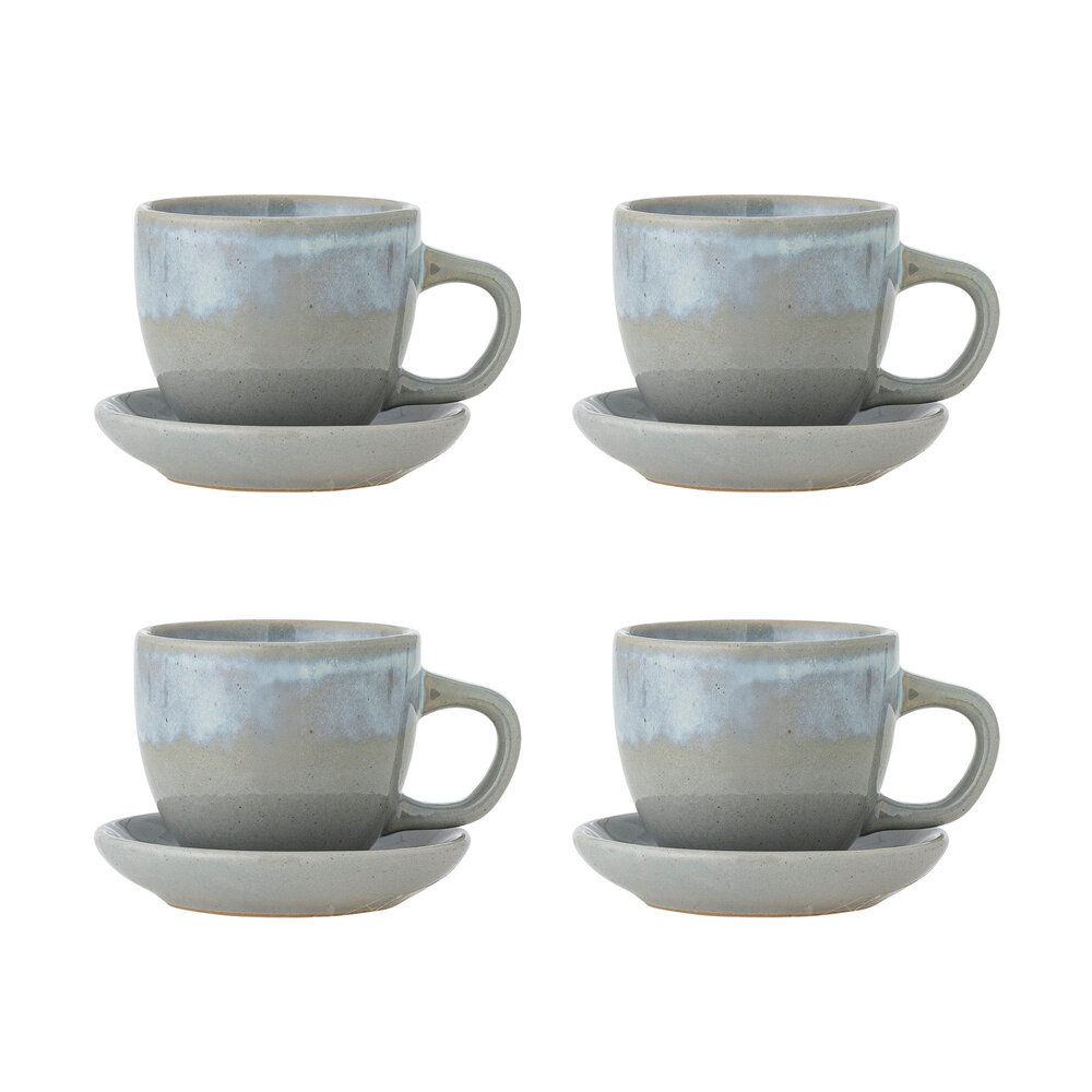 Bloomingville Brenta cup and saucer blue set of 4 pieces - 82072417 Bloomingville Brenta cup and saucer blue set of 4 pieces - 82072417