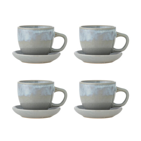 Bloomingville Brenta cup and saucer blue set of 4 pieces - 82072417 Bloomingville Brenta cup and saucer blue set of 4 pieces - 82072417
