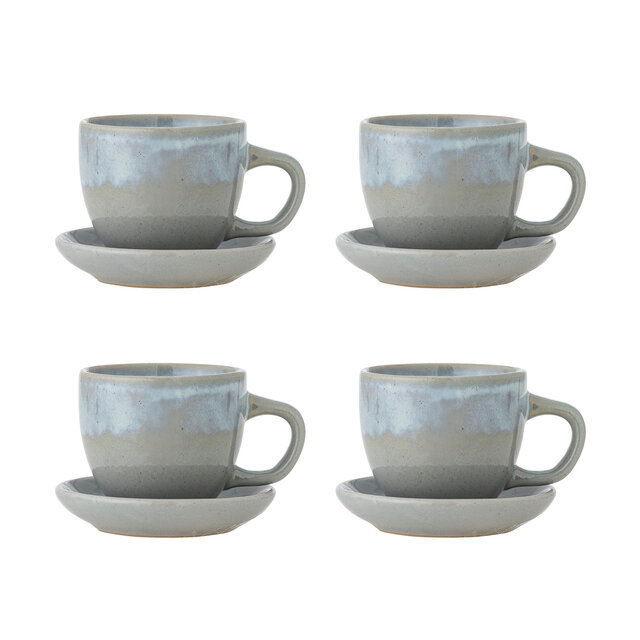 Bloomingville Brenta kop en schotel blauw set van 4 stuks - 82072417