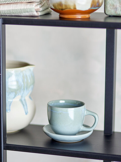 Bloomingville Brenta cup and saucer blue set of 4 pieces - 82072417 Bloomingville Brenta cup and saucer blue set of 4 pieces - 82072417