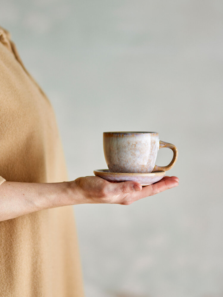 Bloomingville Brenta kop en schotel roze set van 4 stuks - 82072414 Bloomingville Brenta kop en schotel roze set van 4 stuks - 82072414