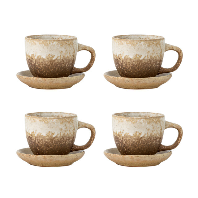 Bloomingville Brenta tazza e piattino naturale set 4 pezzi - 82072416
