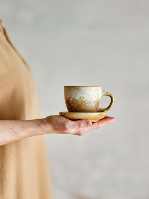 Bloomingville Ensemble tasse et soucoupe Brenta naturel 4 pièces - 82072416